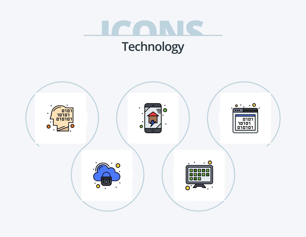 teknologi linje fylld ikon packa 5 ikon design. noll. seo. kam. gränssnitt. binär vektor
