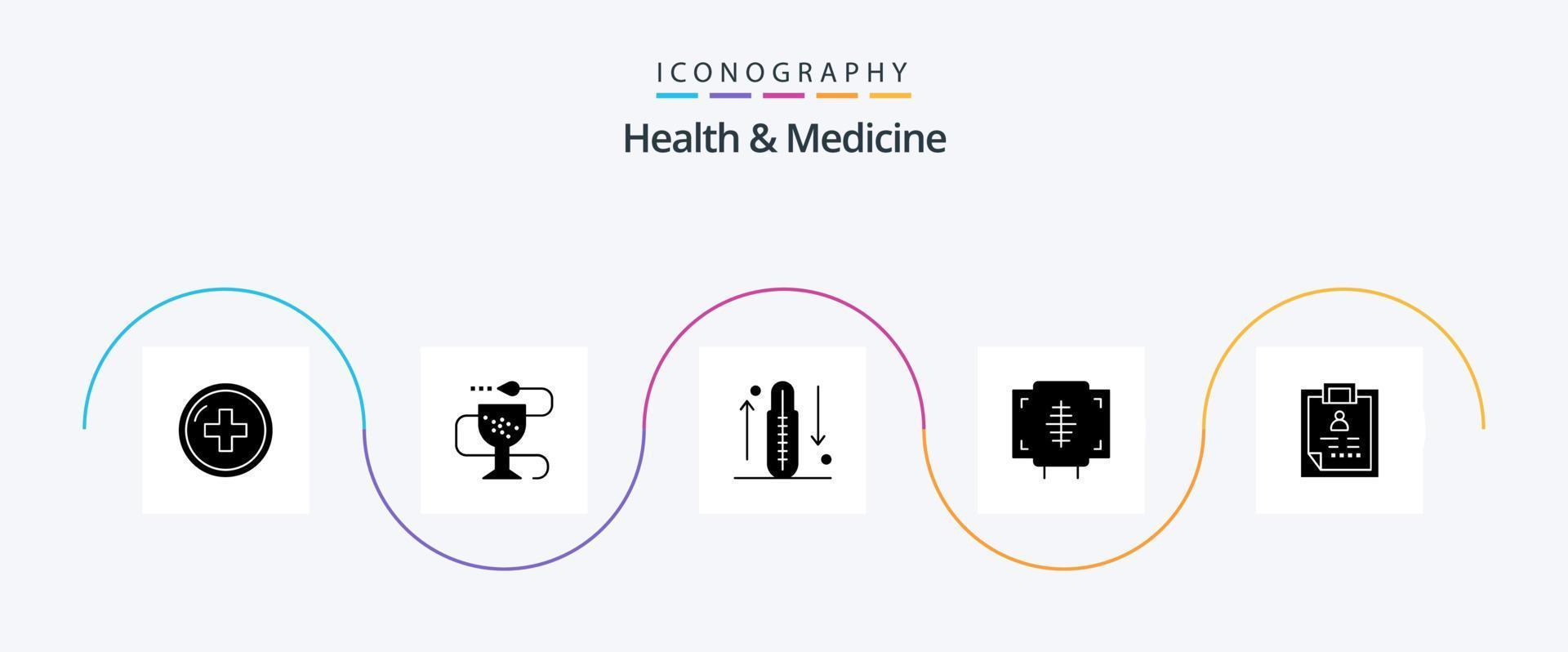 Gesundheit und Medizin Glyphe 5 Icon Pack inklusive Formular. Krankheit. Medizin. Zunahme. Fitness vektor