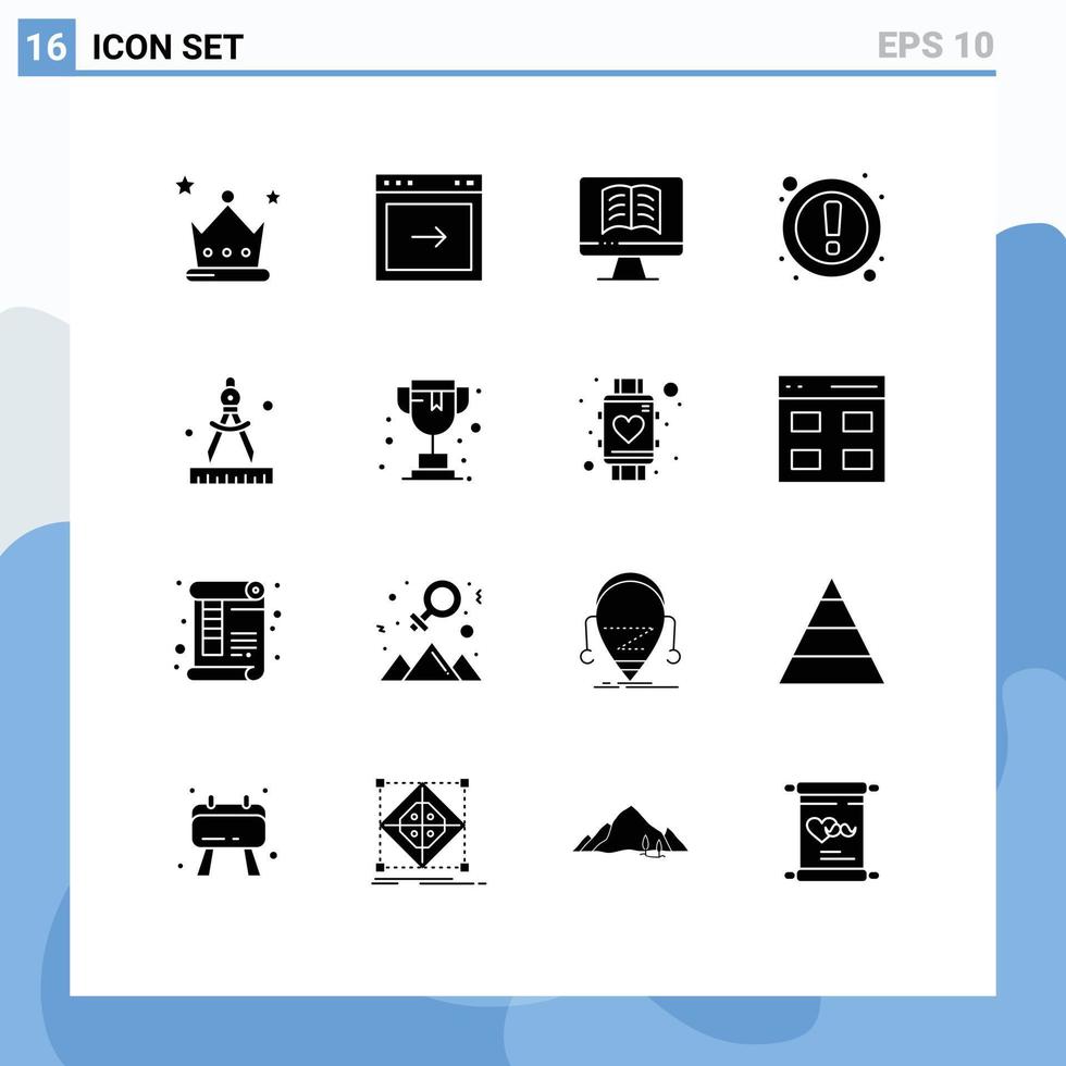 grupp av 16 modern fast glyfer uppsättning för måla kompass dator användare gränssnitt redigerbar vektor design element