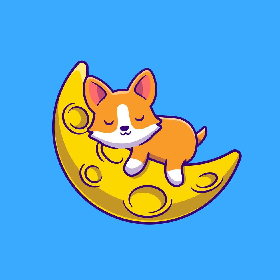 niedlicher corgi-hund, der auf der mond-cartoon-vektor-symbol-illustration schläft. Tiernatur-Ikonenkonzept isolierter Premium-Vektor. flacher Cartoon-Stil vektor