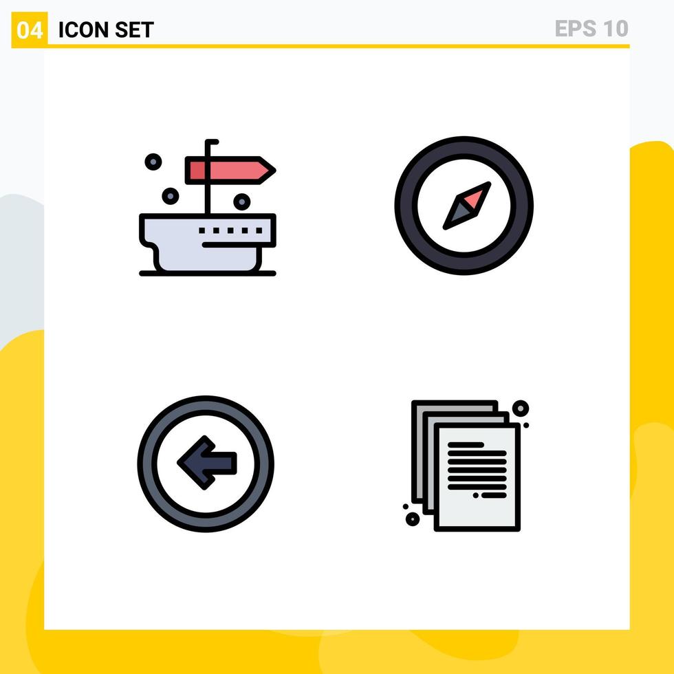 modern uppsättning av 4 fylld linje platt färger pictograph av fartyg användare gränssnitt kompass pil tillbaka till skola redigerbar vektor design element