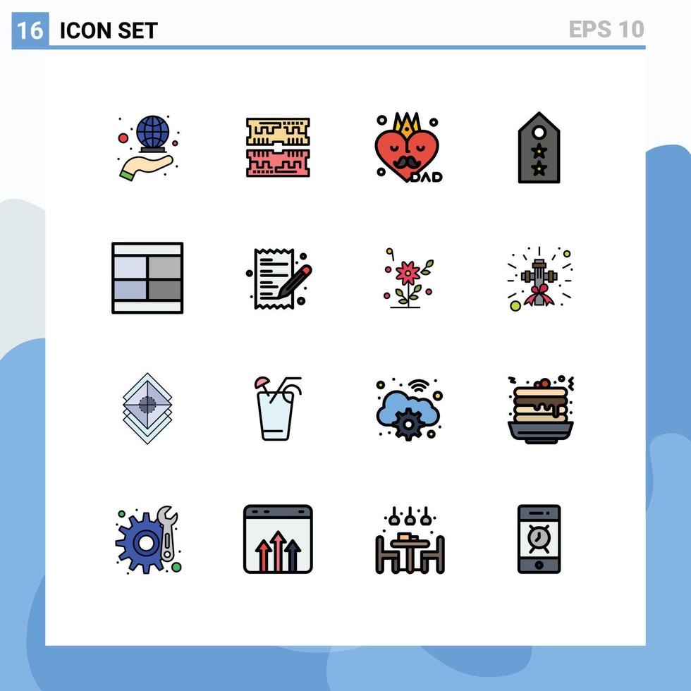 Stock Vector Icon Pack mit 16 Zeilenzeichen und Symbolen zum Erstellen von Tag-Zubehör Star Military editierbare kreative Vektordesign-Elemente