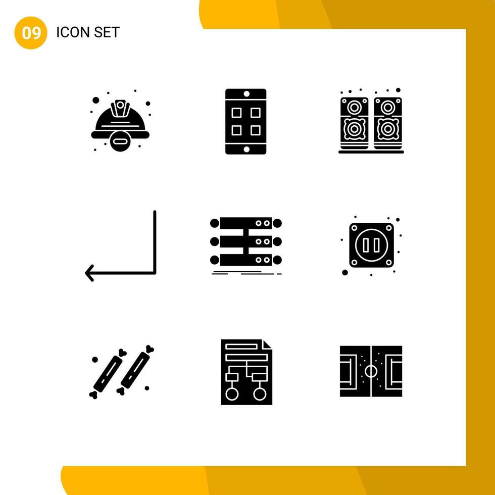 uppsättning av 9 modern ui ikoner symboler tecken för databas strukturera musik server tillbaka redigerbar vektor design element
