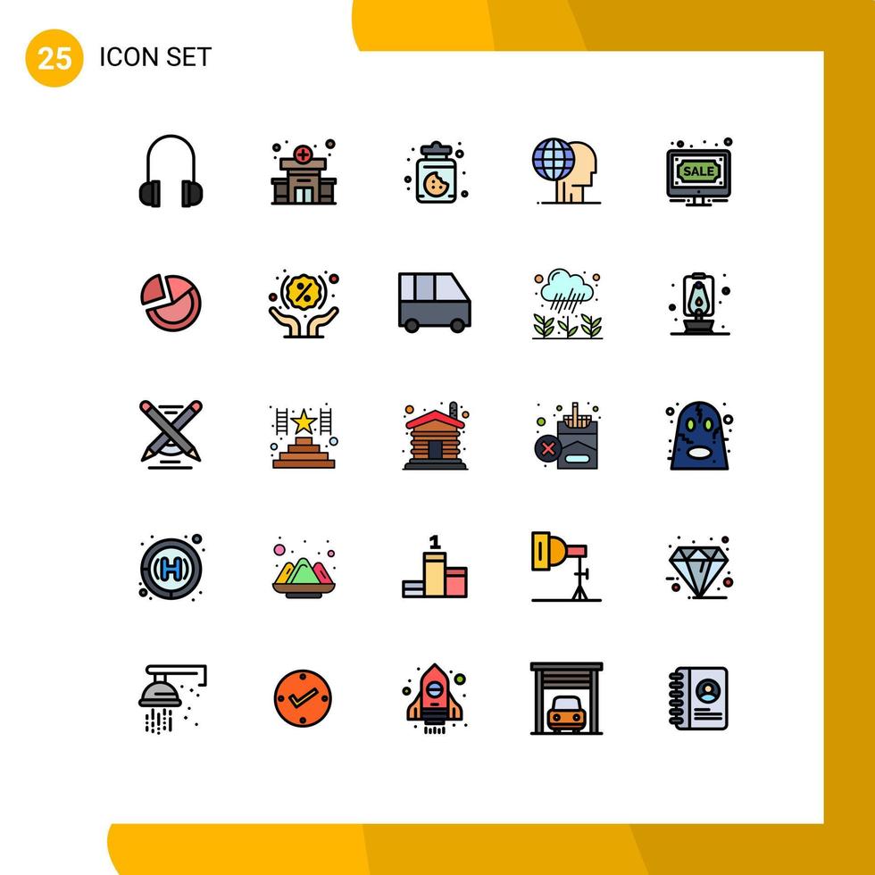modern uppsättning av 25 fylld linje platt färger och symboler sådan som uppkopplad bud sötsaker auktion marknadsföring redigerbar vektor design element