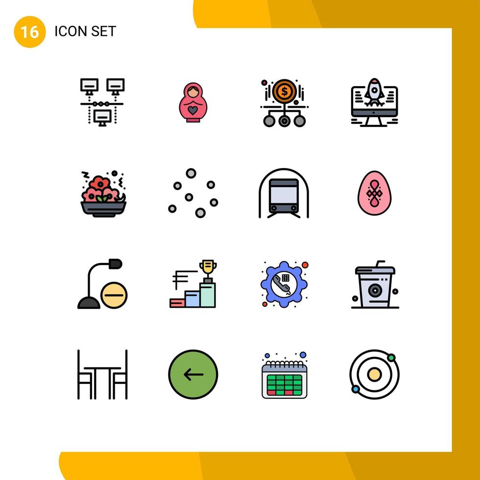 Satz von 16 modernen ui-Symbolen Symbole Zeichen für Food Startup Cash Rocket Produkt editierbare kreative Vektordesign-Elemente vektor
