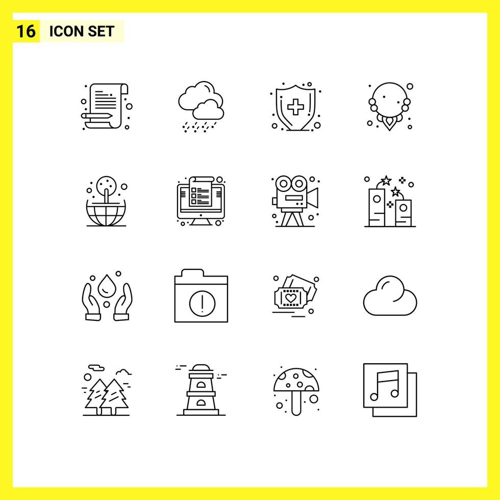 Stock Vector Icon Pack mit 16 Linienzeichen und Symbolen für Computer Globus medizinische Versorgung Erde Schmuck editierbare Vektordesign-Elemente