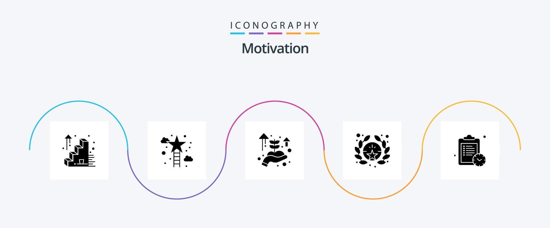 motivering glyf 5 ikon packa Inklusive . tid. företag börja. schema. bricka vektor