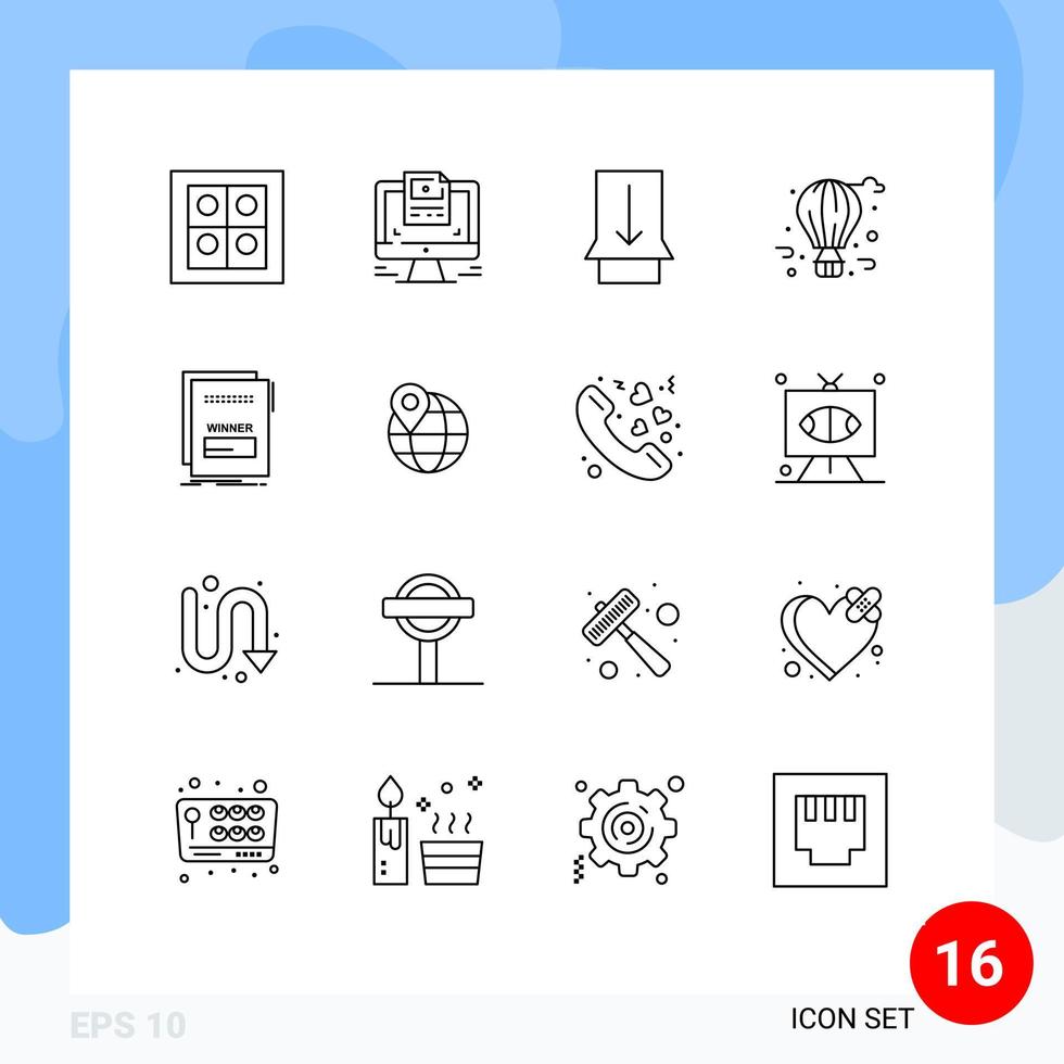 Aktienvektor-Icon-Pack mit 16 Zeilenzeichen und Symbolen für böswillige Link-Dia-Betrugs-Fliegen-Ballon-editierbare Vektordesign-Elemente vektor