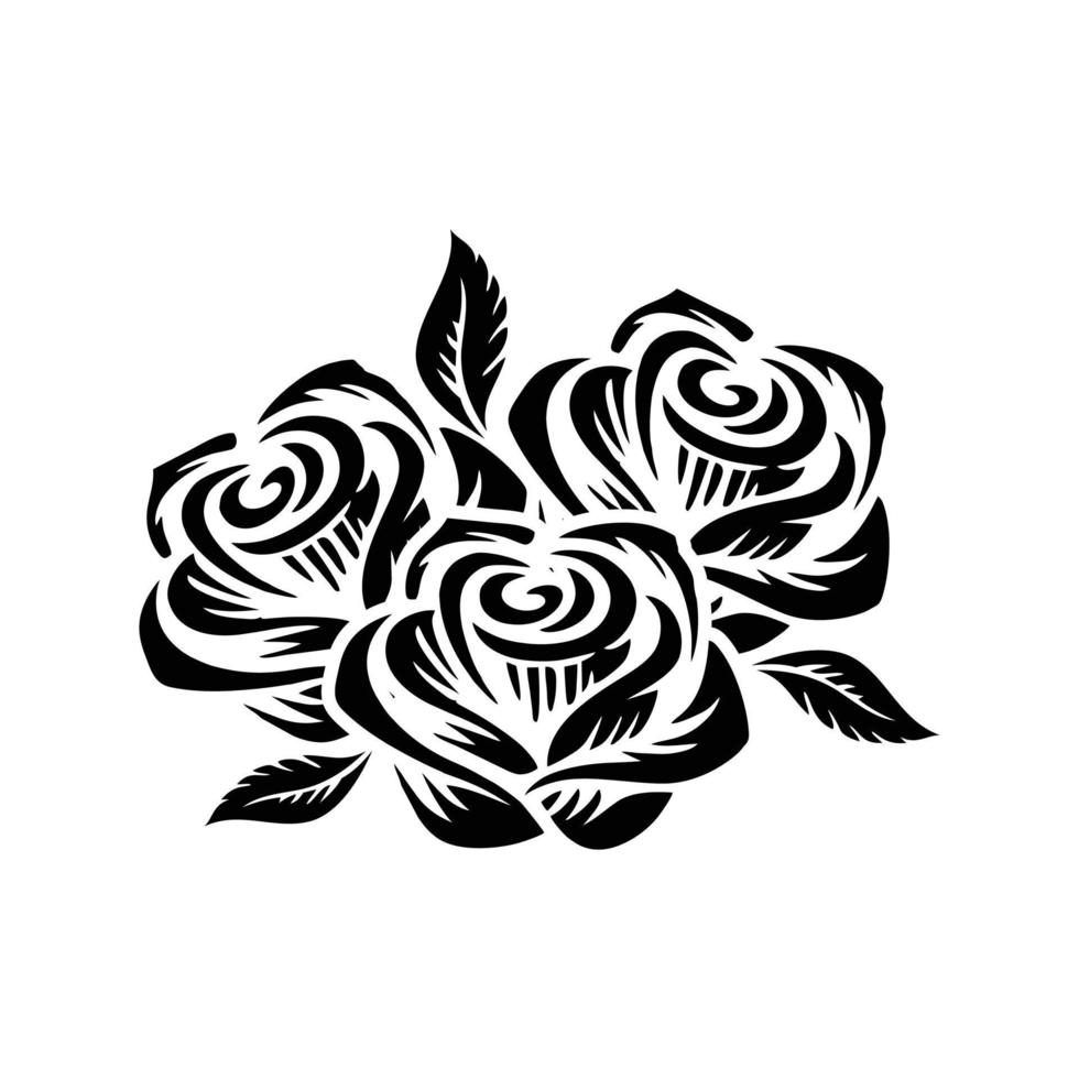 schwarze Rose mit Blattvektor. Rosenblüten-Symbol. Rosenblütendreieck. Rosenblumensymbol. Rosenblumenvektor-Designillustration. vektor