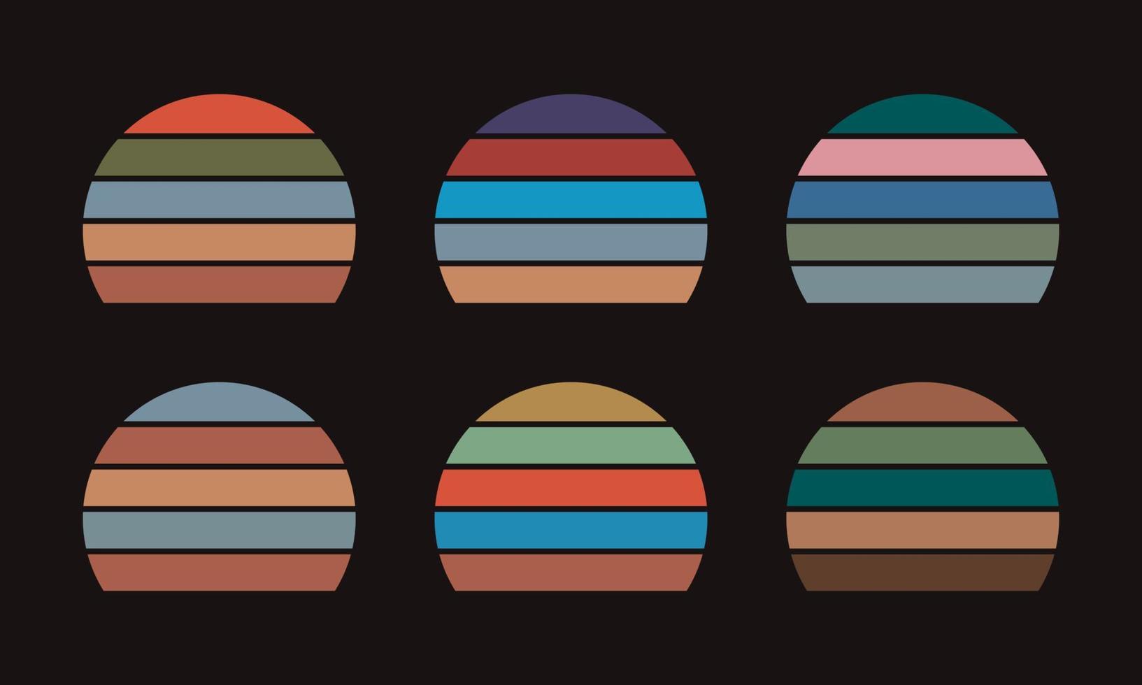 Retro-Sonnenuntergangkreis mit Verlaufsfarbe. Vintage strukturierter Aufkleber mit Sonnenstrand-Symbol. abstrakter stilisierter Urlaub auf Brandung im Ozeanlogo für T-Shirt. vektor