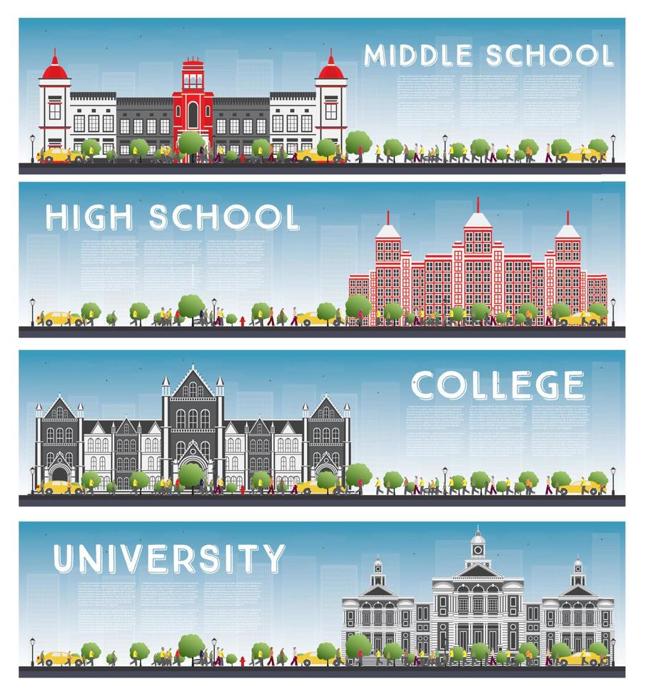 uppsättning av universitet, hög skola och högskola studie banderoller. vektor