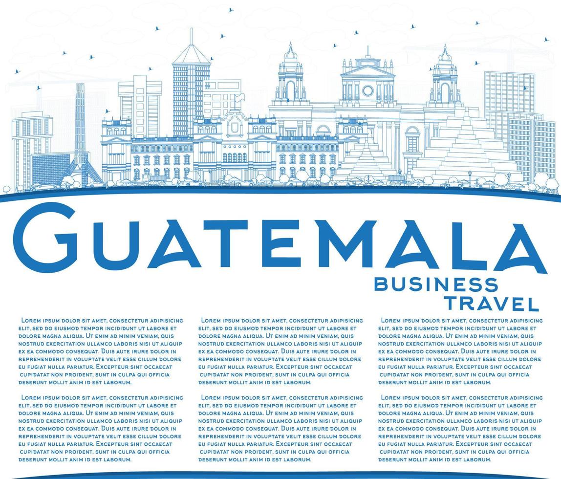översikt guatemala horisont med blå byggnader och kopia Plats. vektor