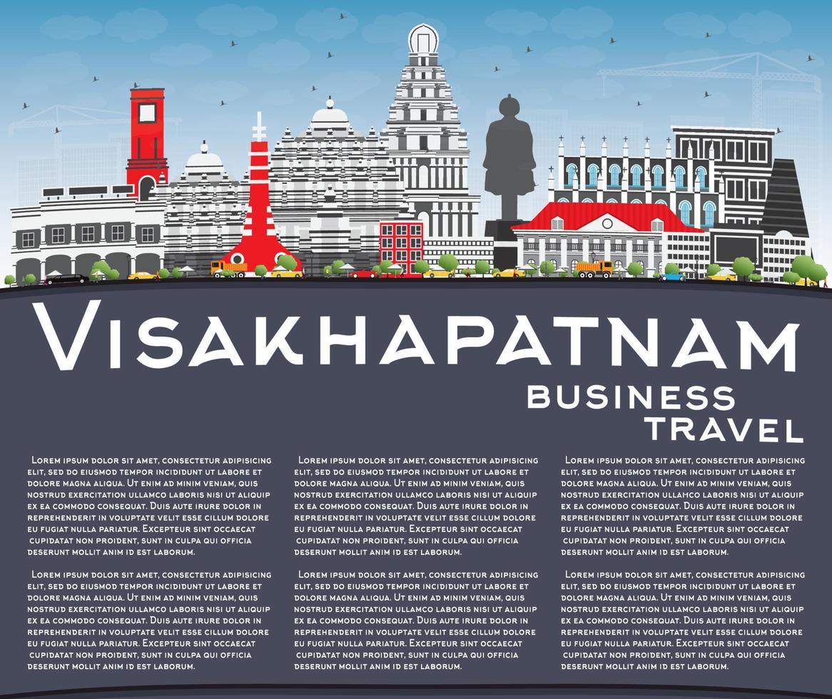 visakhapatnam-skyline mit grauen gebäuden, blauem himmel und kopierraum. vektor