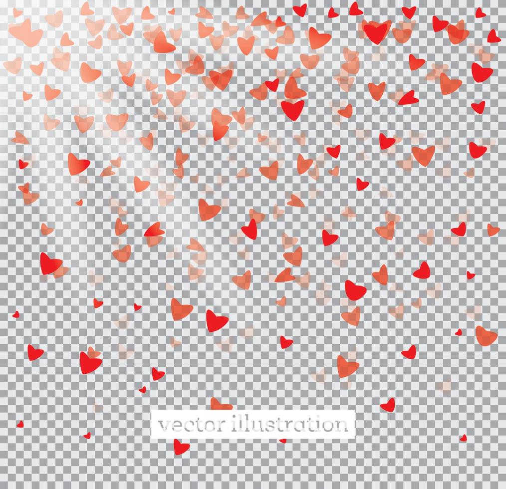 fallende rote herzen auf transparentem hintergrund. vektor