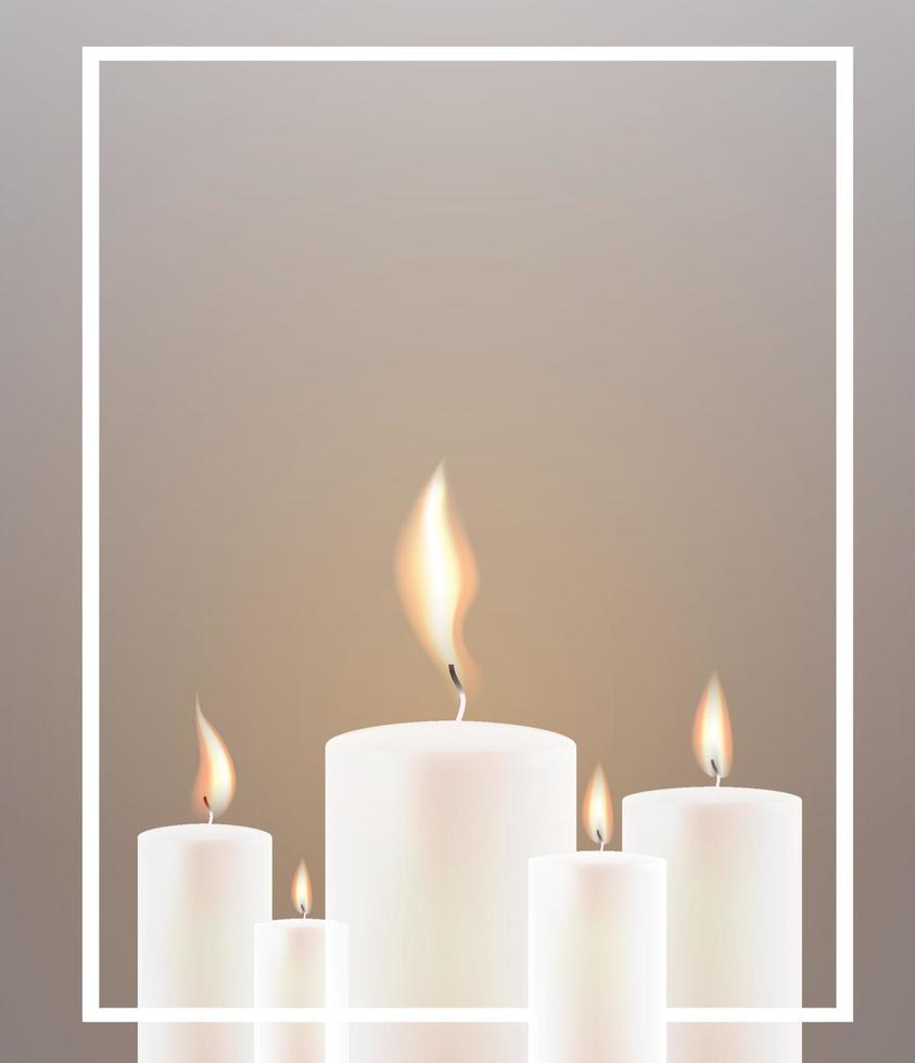 Flamme mit fünf Kerzen und weißer Rahmen. vektor