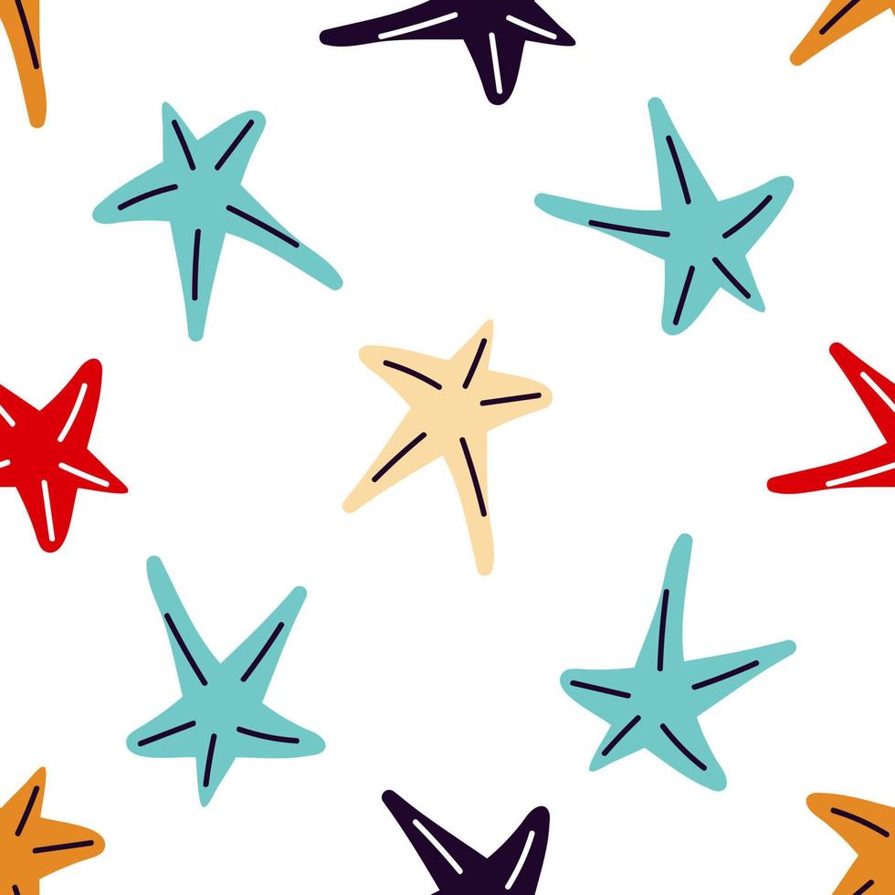 hav stjärnor sömlös mönster. marin mönster med hav stjärnor på en vit bakgrund. vektor illustration
