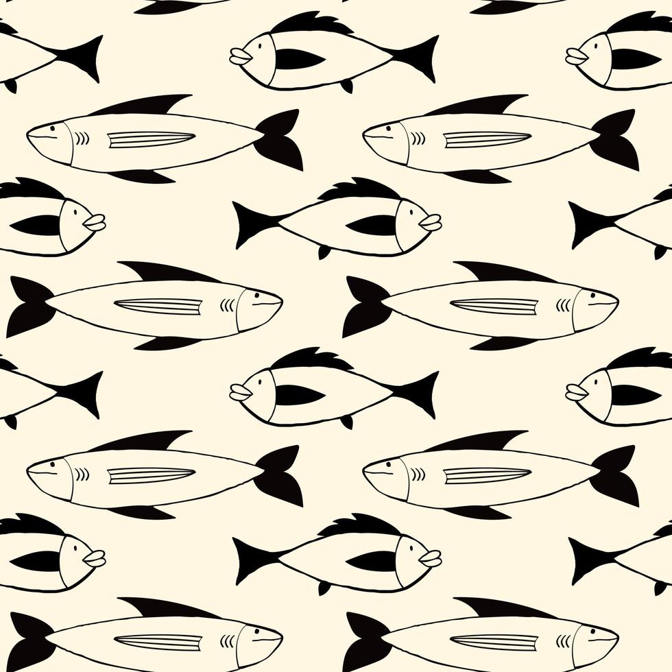 mönster av galen knäppa fiskar i modern klotter stil. vektor illustration