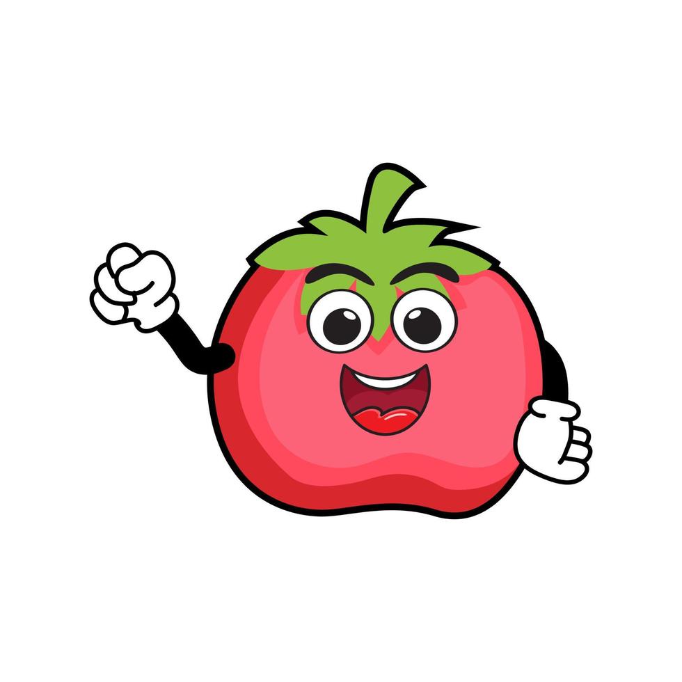 Lycklig söt leende tomat. vektor platt tecknad serie karaktär illustration ikon. retro maskot tomat. isolerat på vit bakgrund. söt tomat vegetabiliska karaktär begrepp