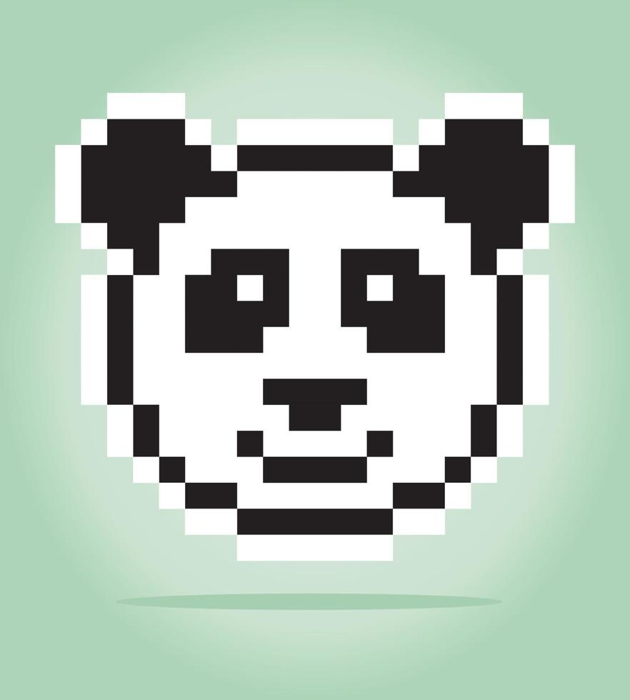 8 bitar av panda ansikte pixlar. djur för speltillgångar och korsstygnsmönster i vektorillustrationer. vektor