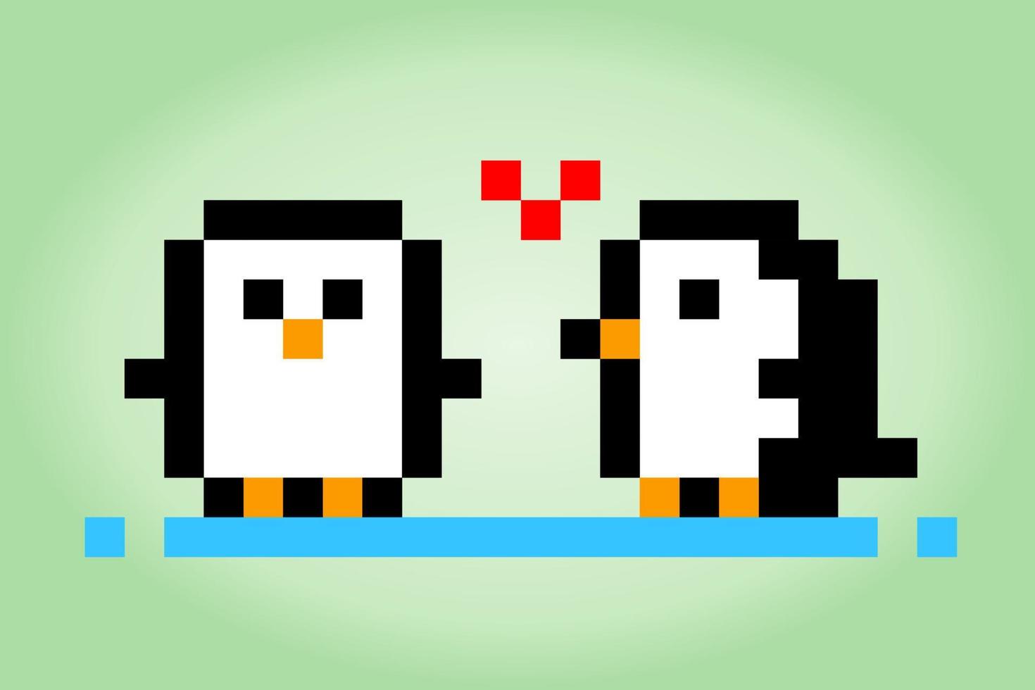 8-Bit-Pixel-Pinguin, der sich verliebt. Tiere für Spielmaterial und Kreuzstichmuster in Vektorgrafiken. vektor