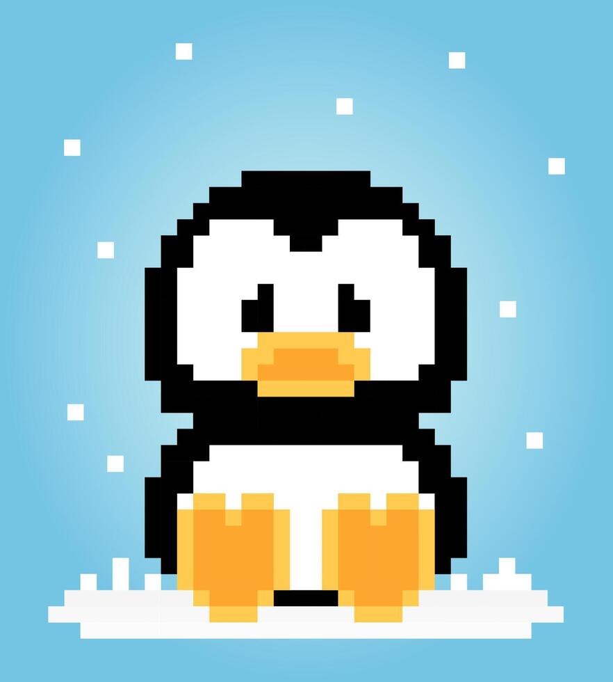 8-Bit-Pixel-Pinguin sitzt. Tiere für Spielmaterial und Kreuzstichmuster in Vektorgrafiken. vektor