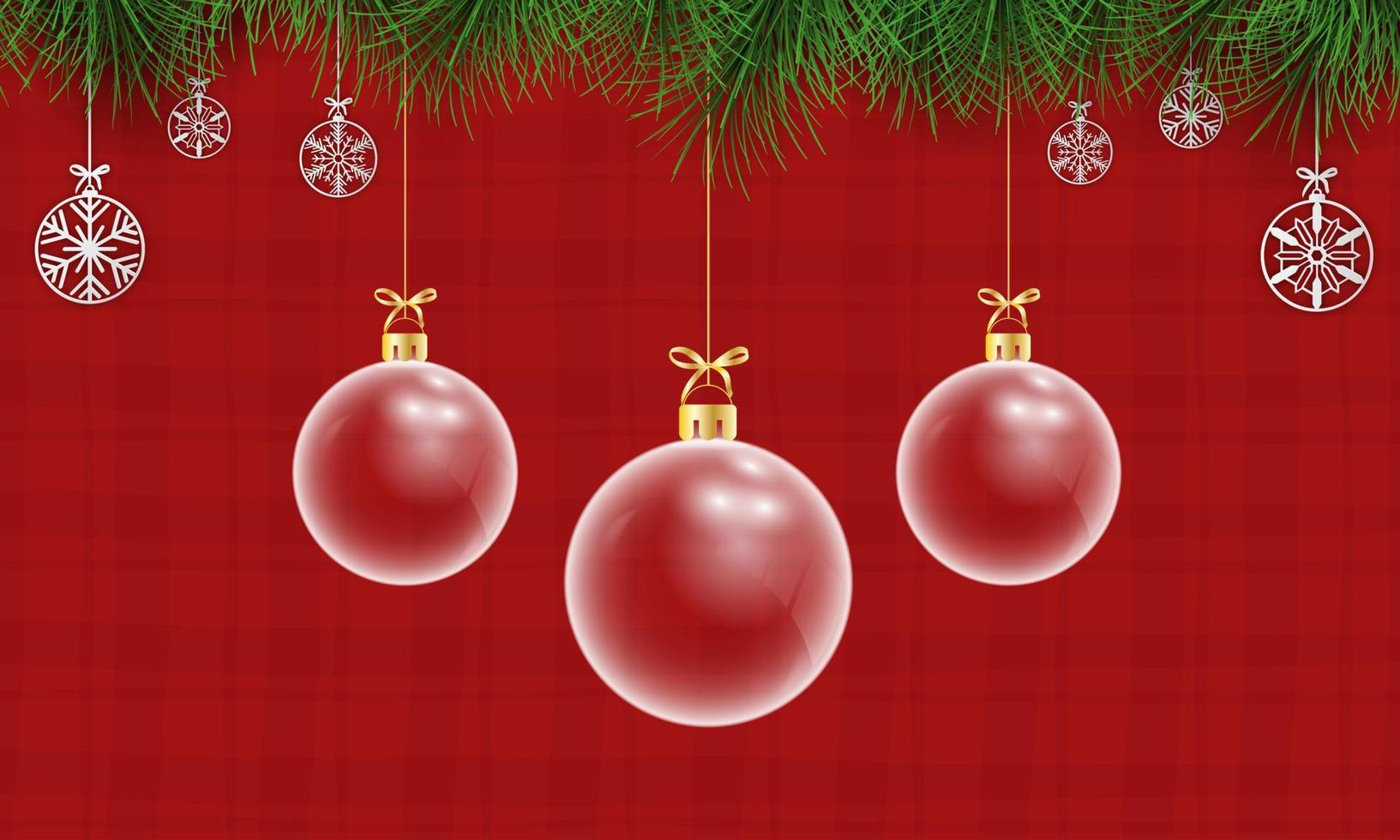 Glaskugel Weihnachten auf rotem Hintergrund. frohe weihnachten und guten rutsch ins neue jahr mit einem roten weihnachtshintergrund der glaskugel. weihnachten und neujahr hintergrund ferien. Vektor-Illustration vektor