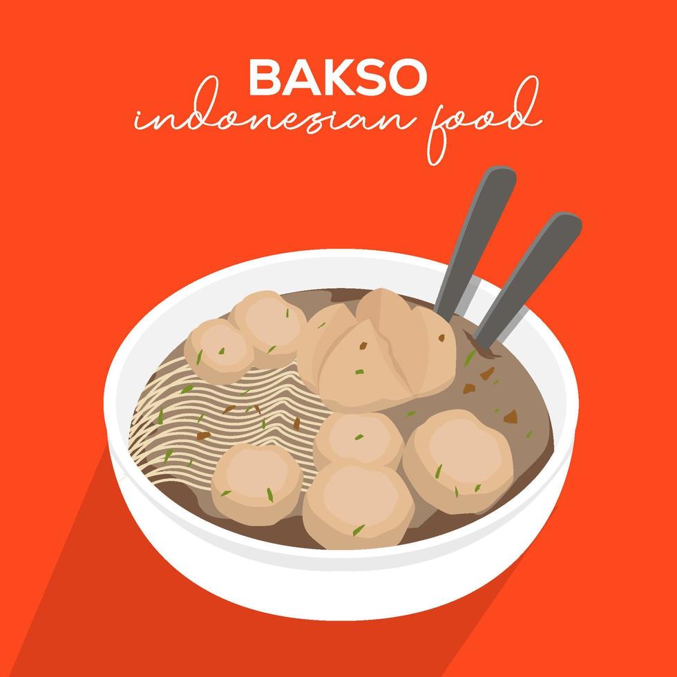 indonesische Lebensmittel-Bakso-Illustration im flachen Stil vektor