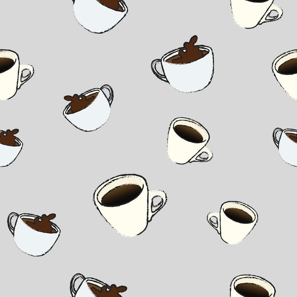 Nahtloser Vektor des Kaffeetassenmusters auf grauem Hintergrund, nahtlose Tapete des Kaffeemusters