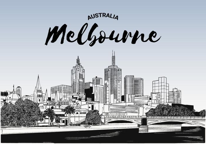 Melbourne skyline vektor skissartad illustration