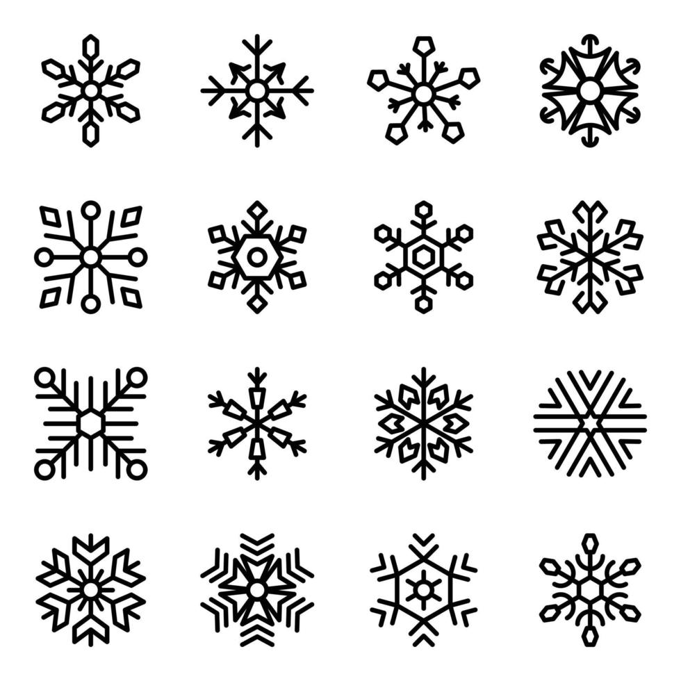 packa av dekorativ snöflingor linje ikoner vektor