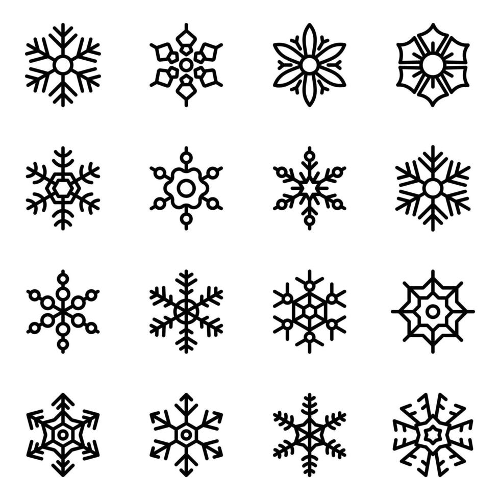 Packung mit geometrischen Schneeflockenelementen Liniensymbole vektor