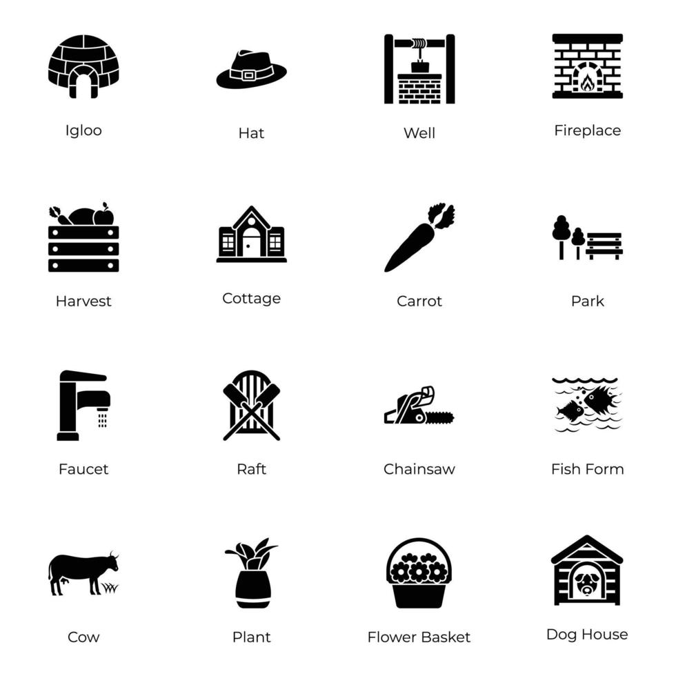 förpackning av jordbruk solida ikoner vektor