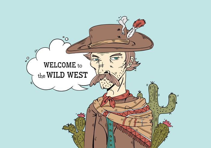 Wild West Serious Cowboy Wear Hat Vector