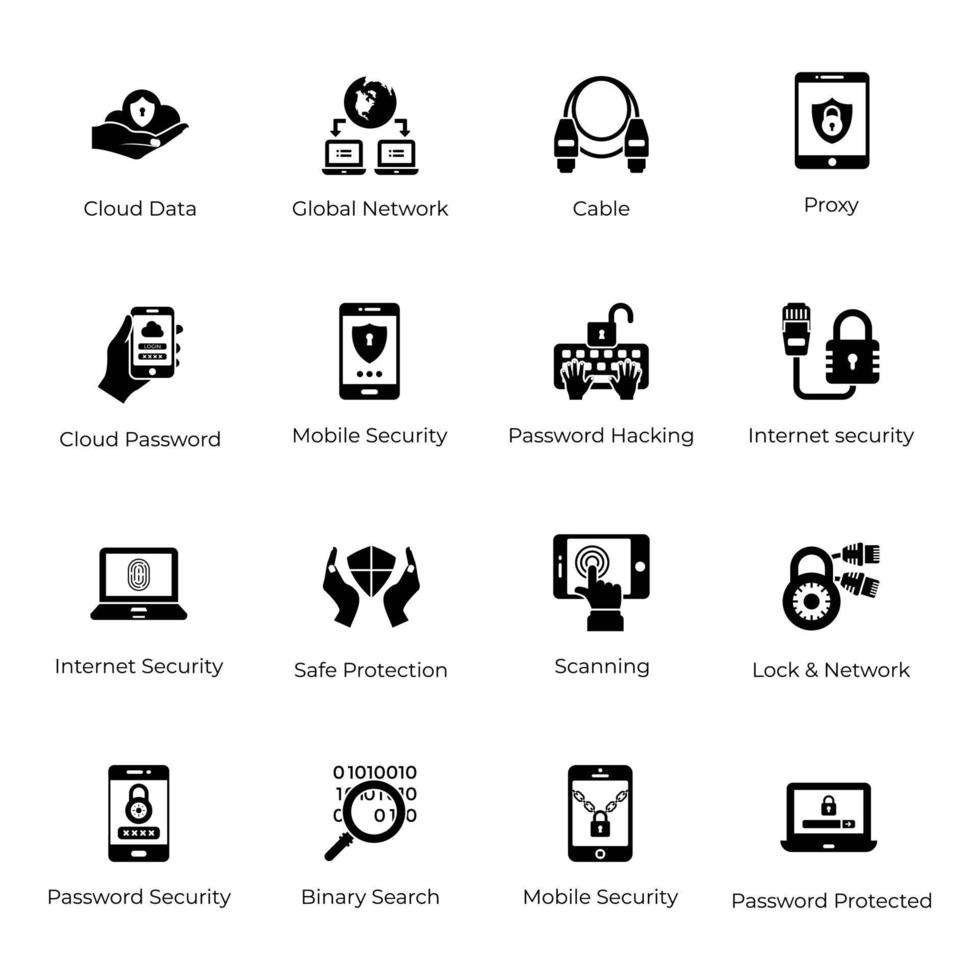 Solide Symbole für den Online-Schutz vektor