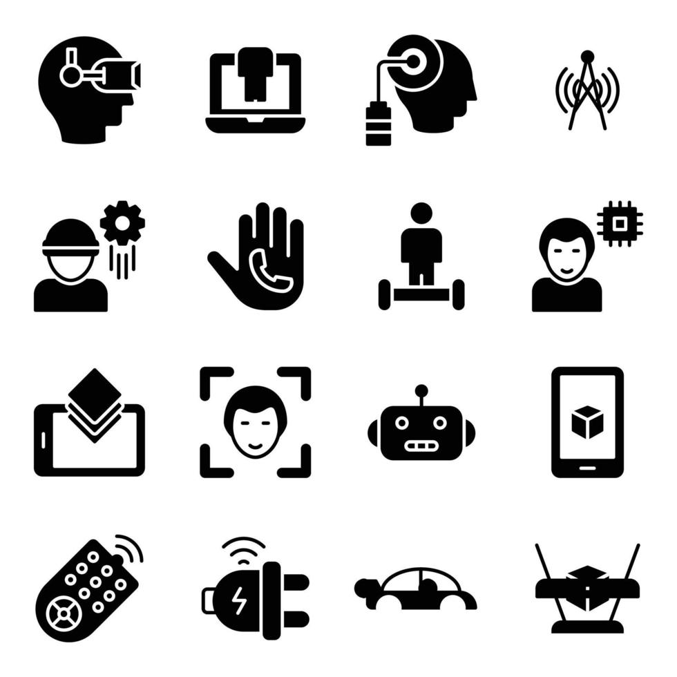 neueste erfindungen glyph icons pack vektor