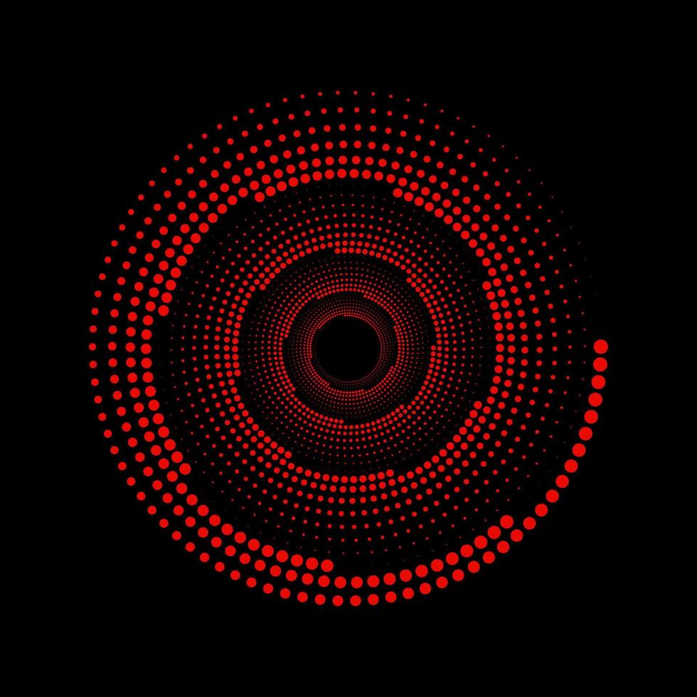 rot gepunkteter kreisförmiger Wirbel auf einem schwarzen Hintergrundvektor vektor
