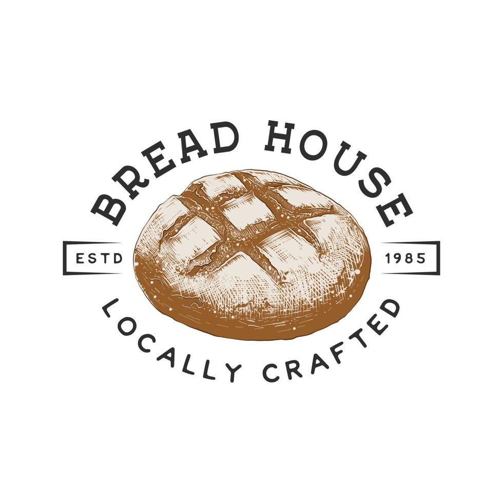 Bäckerei-Etikett im Vintage-Stil, Abzeichen, Emblem, Logo. monochrome Vektorgrafik mit graviertem Designelement Brot. hand gezeichnete grafik auf weißem hintergrund. vektor