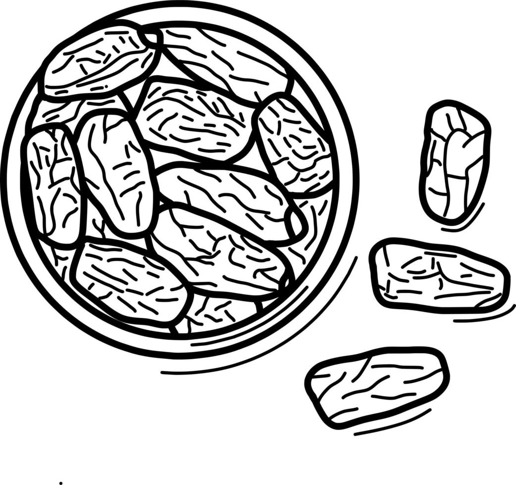 handgezeichnete moslemische datteln obst strichzeichnungen vektor