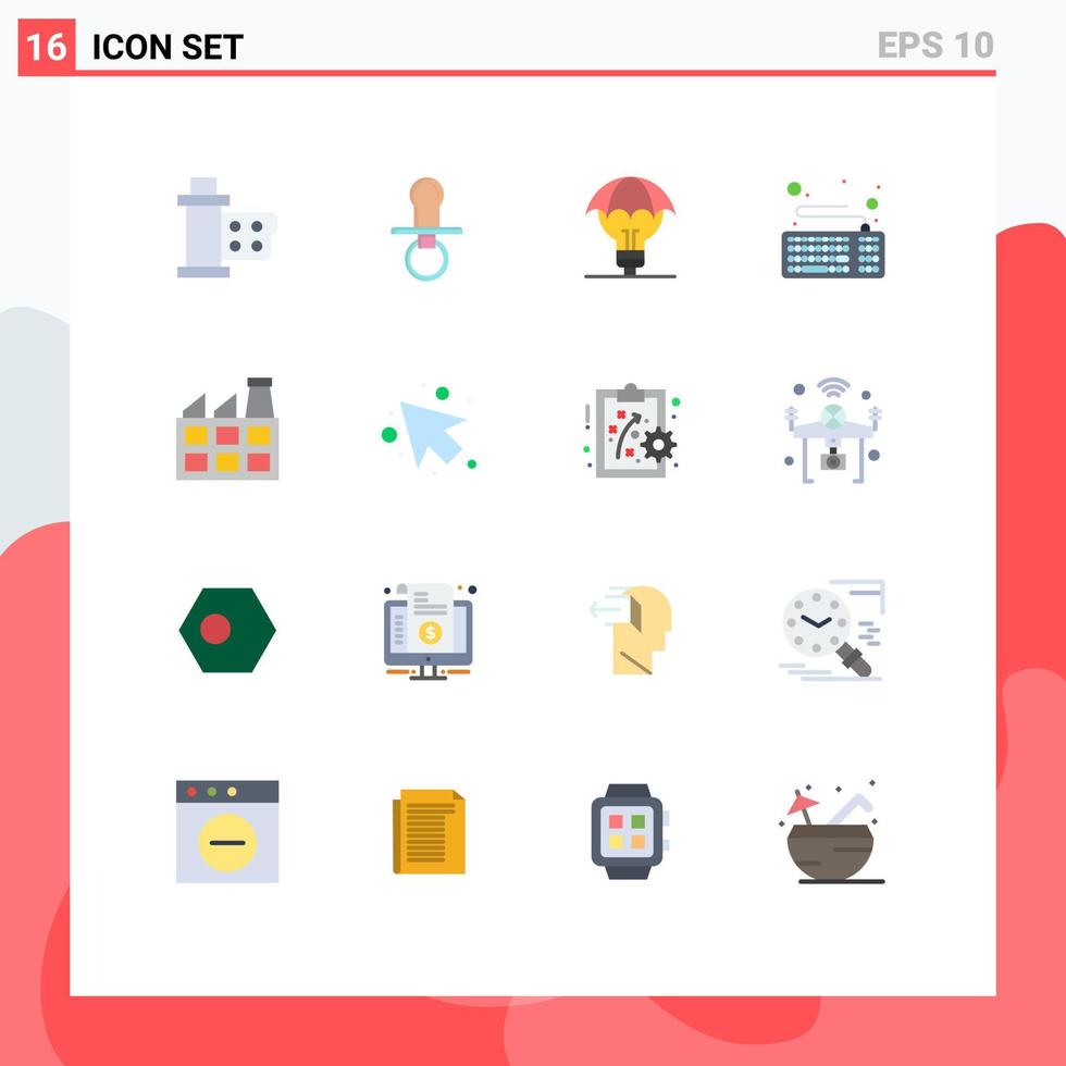 Mobile Schnittstelle flacher Farbsatz von 16 Piktogrammen von Hardware-Computer-Schnuller-Patentverteidigung editierbares Paket kreativer Vektordesign-Elemente vektor