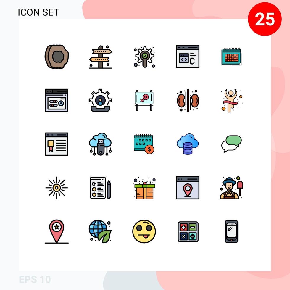 mobil gränssnitt fylld linje platt Färg uppsättning av 25 piktogram av utveckling kodning spel koda kolla upp redigerbar vektor design element
