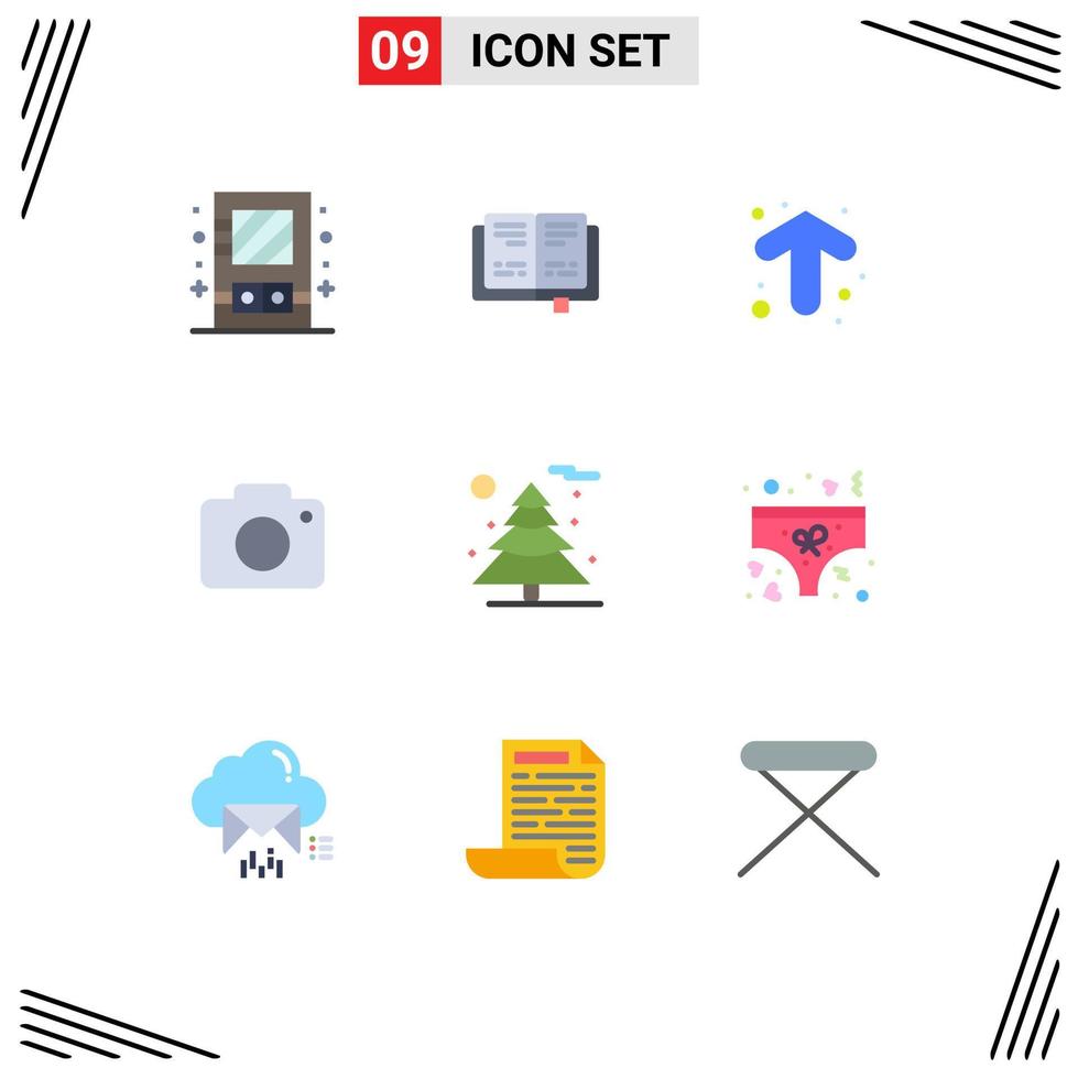 9 flaches Farbpaket der Benutzeroberfläche mit modernen Zeichen und Symbolen von Baumnaturpfeilen, Kamerabild, editierbaren Vektordesignelementen vektor