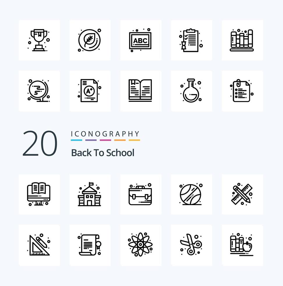 20 Back to School Line Icon Pack wie Lineal Work School Pencil und Lineal Back to School vektor