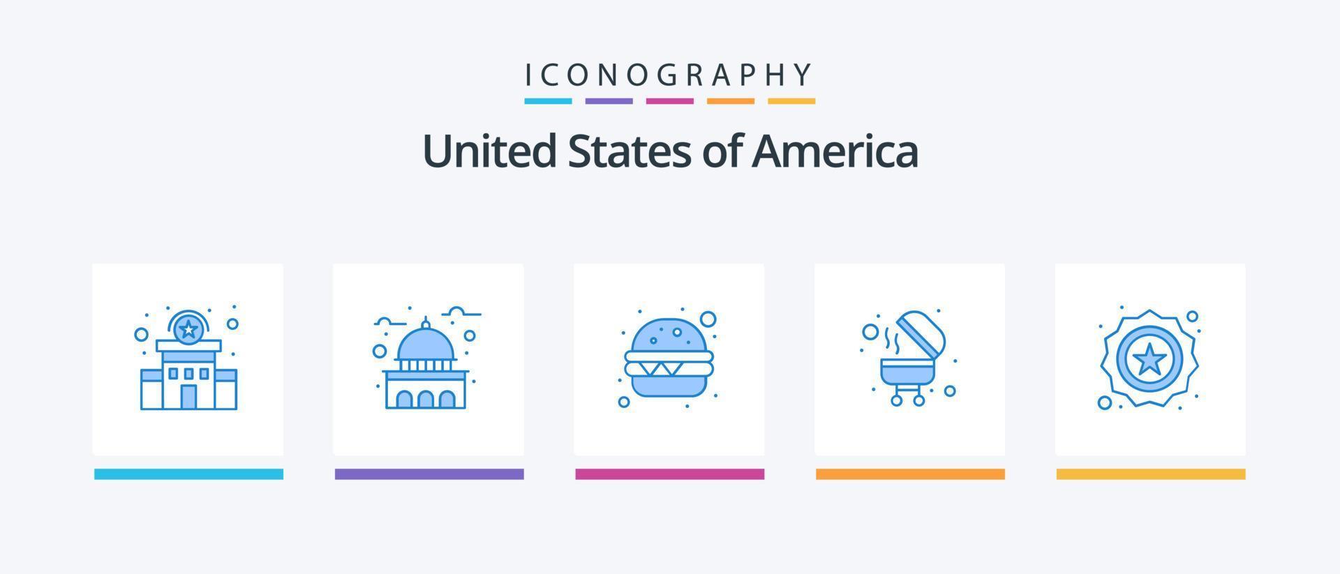 USA blå 5 ikon packa Inklusive bricka. amerikansk. vit. grill. utegrill. kreativ ikoner design vektor