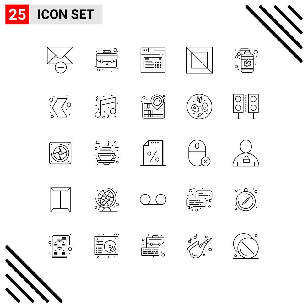 25 Benutzeroberflächen-Linienpaket mit modernen Zeichen und Symbolen des Pflegelotion-Web-Drop-Designs, editierbare Vektordesign-Elemente vektor