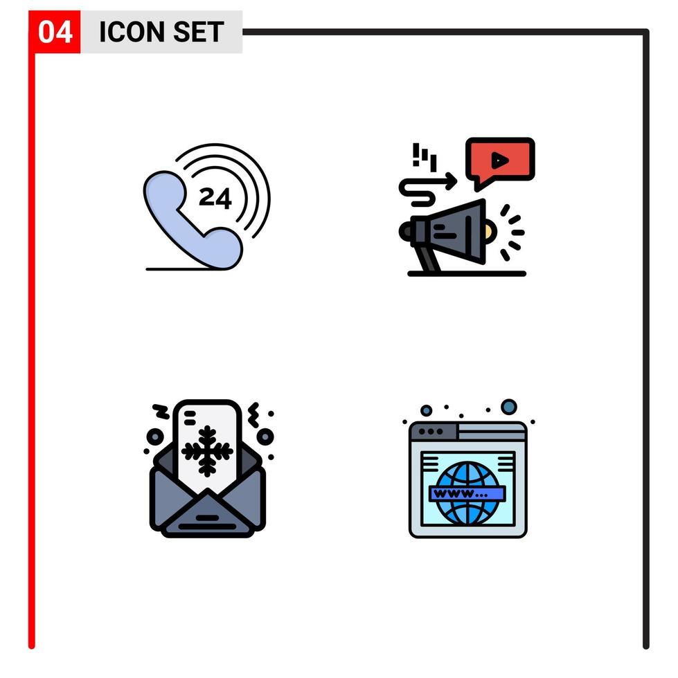 Piktogrammsatz von 4 einfachen gefüllten flachen Farben der telefonischen Weihnachtsmarketing-Nachricht editierbare Vektordesign-Elemente vektor