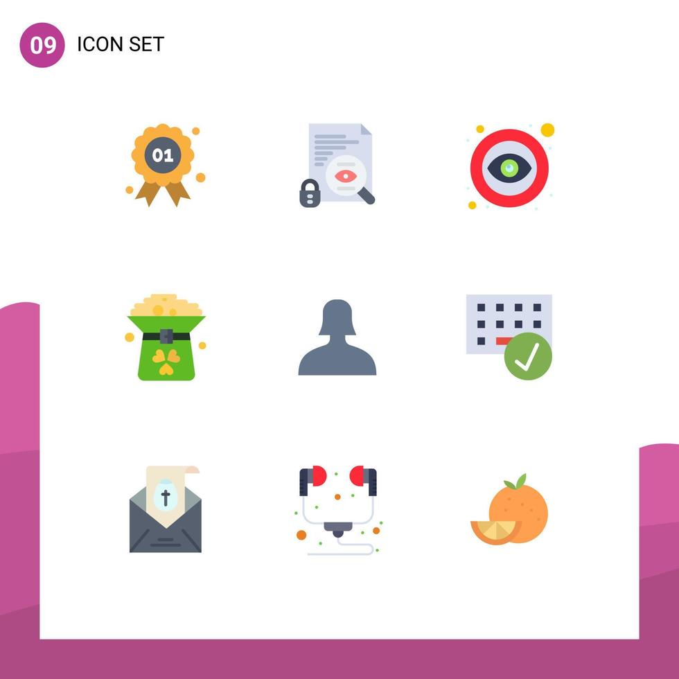 9 användare gränssnitt platt Färg packa av modern tecken och symboler av avatar hatt öga grön klöver redigerbar vektor design element