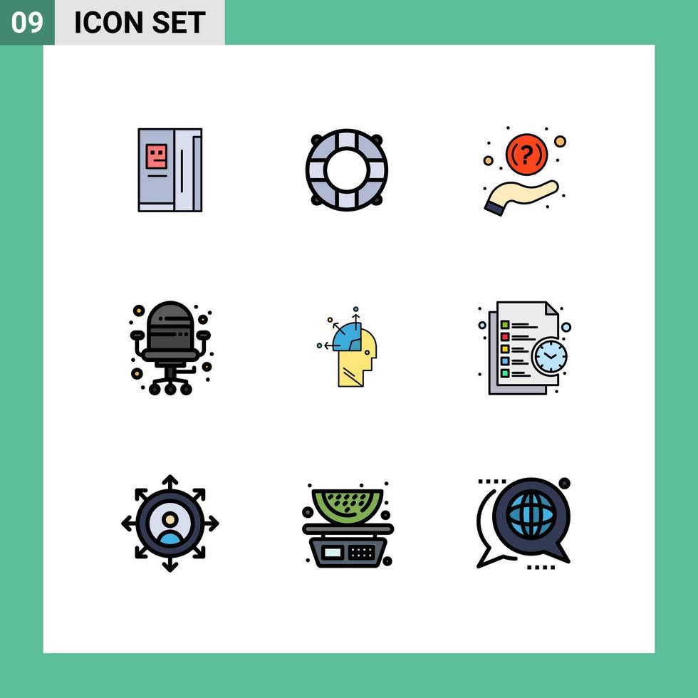 9 användare gränssnitt fylld linje platt Färg packa av modern tecken och symboler av konst man hjälp användare kontor redigerbar vektor design element