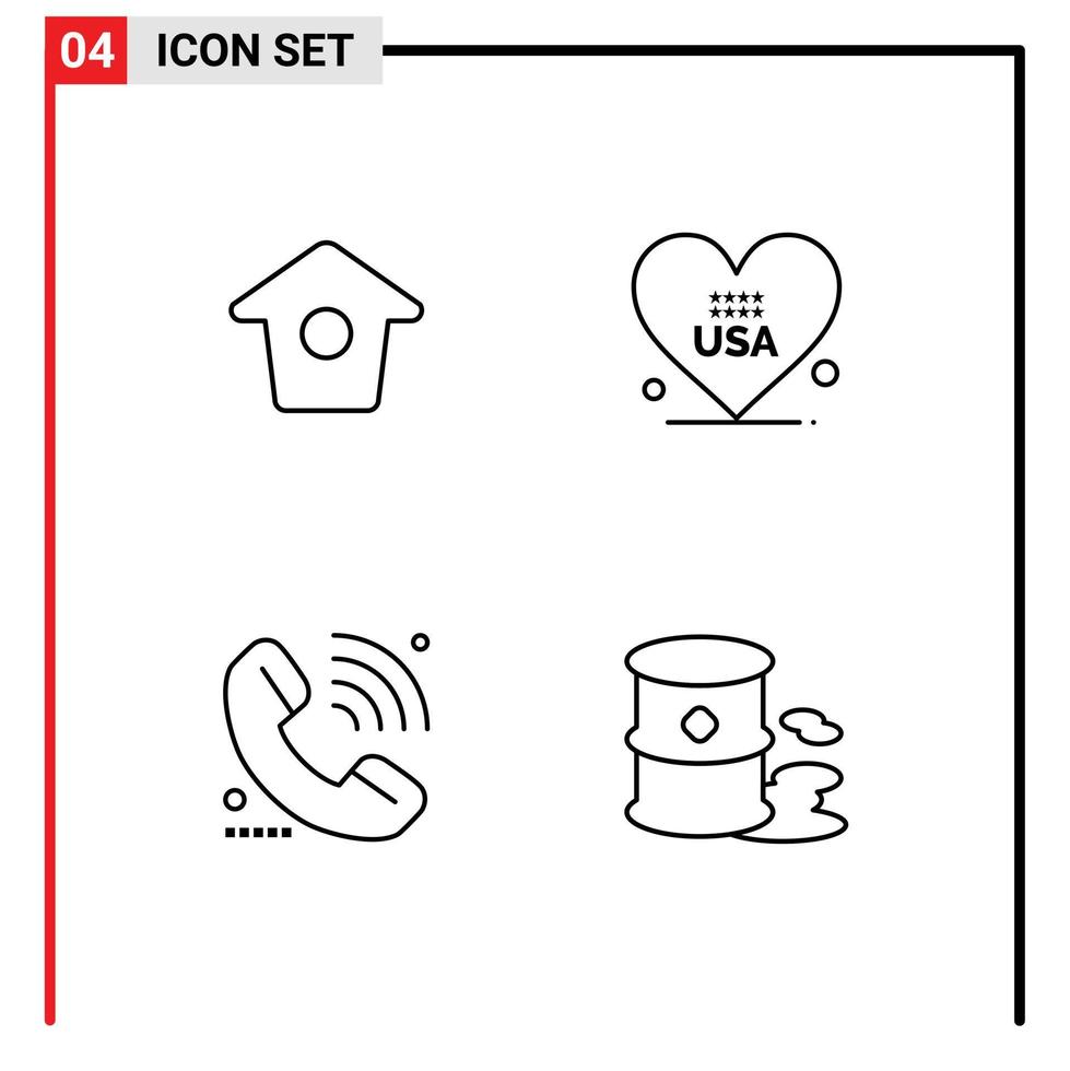 4 universelle Filledline-Flachfarben für Web- und mobile Anwendungen Birdhouse E-Learning Herz USA online bearbeitbare Vektordesign-Elemente vektor