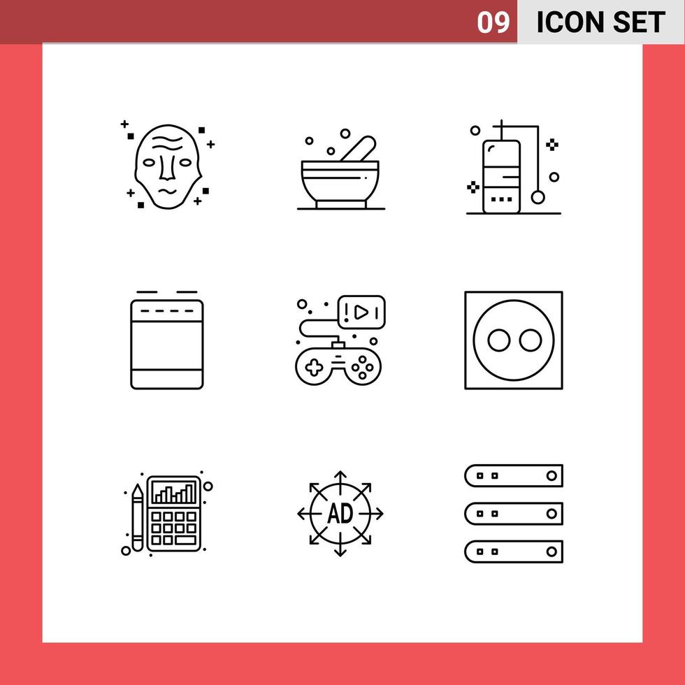 Piktogrammsatz mit 9 einfachen Umrissen von Gamepad-Controller-Tauchofengas editierbaren Vektordesign-Elementen vektor