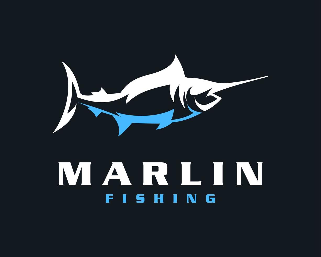 Marlin Schwertfisch Fisch Meer Ozean Meerestiere Angeln Meeresfrüchte Salzwasser Maskottchen Vektor Logo Design